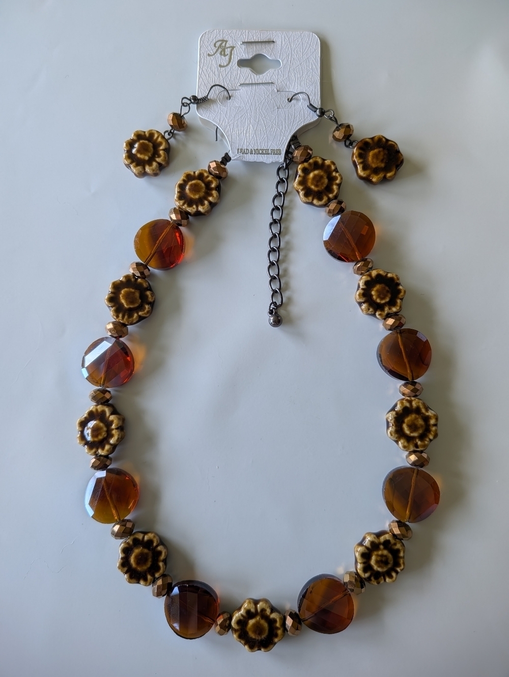 Beaded Floral Necklace And Earrings Set NWT
